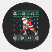 Funny Santa Claus Christmas Ice Hockey Ugly Sweate Ronde Sticker (Voorkant)