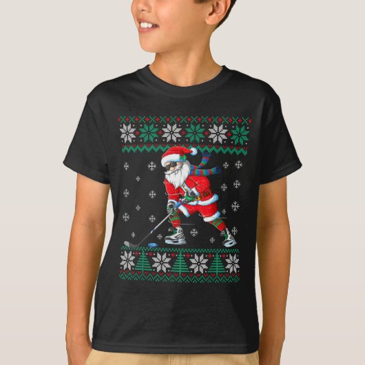 Funny Santa Claus Christmas Ice Hockey Ugly Sweate T-shirt (Voorkant)