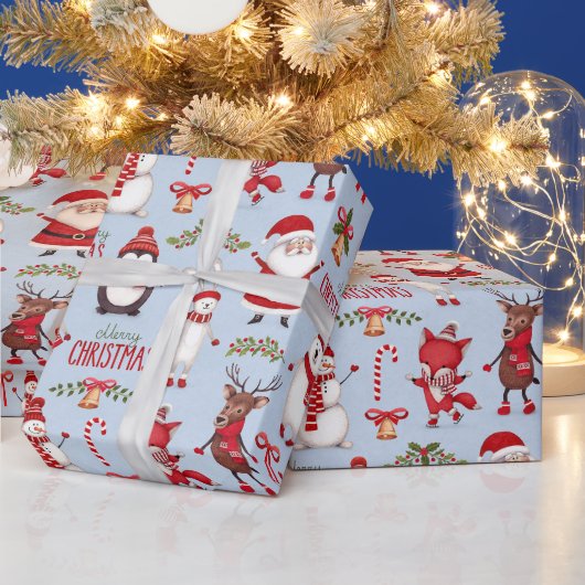 Funny Santa Claus & Cute KerstAnimals  Cadeaupapier (Feestdagen)