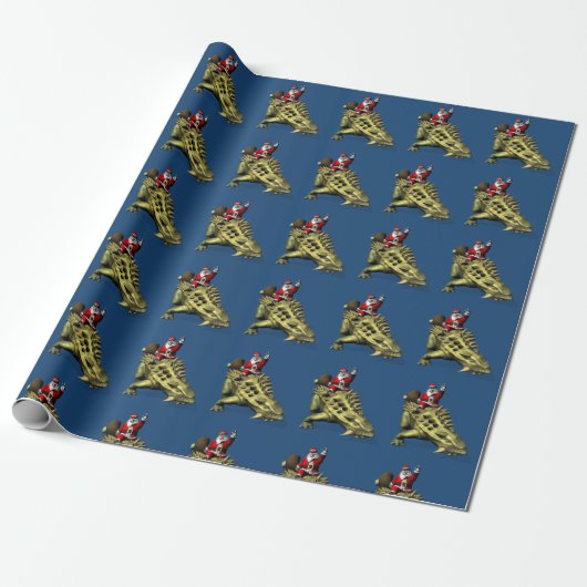 Funny Santa Claus die op Talarurus rijdt Cadeaupapier (Uitgerold)