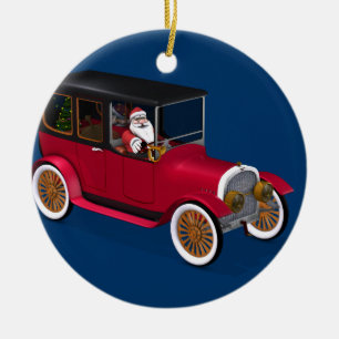Funny Santa Claus in Red  Limousine Keramisch Ornament