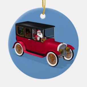 Funny Santa Claus in Red  Limousine Keramisch Ornament
