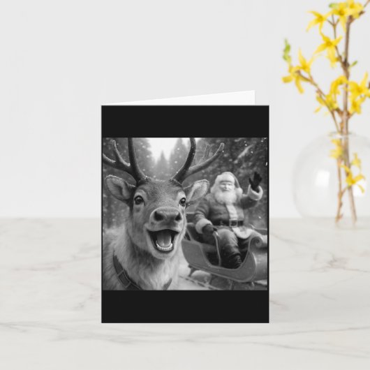 Funny Santa Claus In Sleigh With Reindeer Christma Kaart (Gele Bloem)