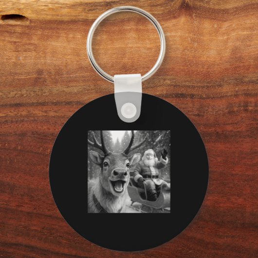 Funny Santa Claus In Sleigh With Reindeer Christma Sleutelhanger (Voorkant)