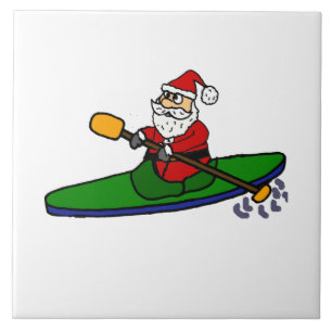 Funny Santa Claus Kayaking kerstCartoon Tegeltje