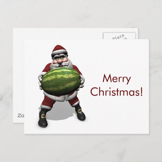 Funny Santa Claus met Giant Melon Feestdagenkaart (Voorkant / Achterkant)