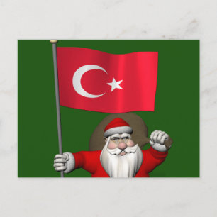 Funny Santa Claus met vlag van Turkije Feestdagenkaart