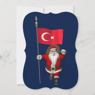 Funny Santa Claus met vlag van Turkije Feestdagenkaart