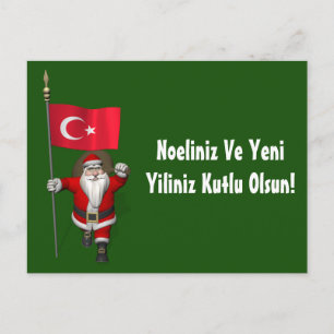 Funny Santa Claus met vlag van Turkije Feestdagenkaart