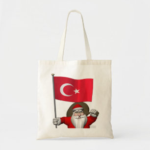 Funny Santa Claus met vlag van Turkije Tote Bag