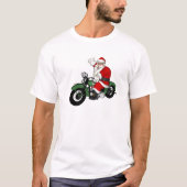 Funny Santa Claus op groene motorfiets T-shirt (Voorkant)