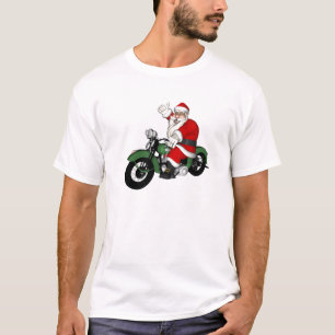 Funny Santa Claus op groene motorfiets T-shirt