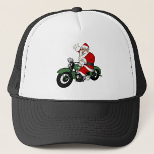 Funny Santa Claus op groene motorfiets Trucker Pet