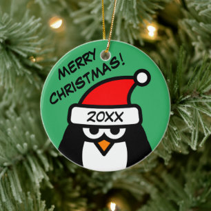 Funny Santa Claus penguin cartoon, aangepast kerst Keramisch Ornament