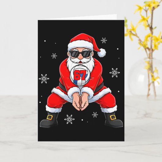 Funny Santa Claus Playing Volleyball Six Seven Chr Kaart (Gele Bloem)