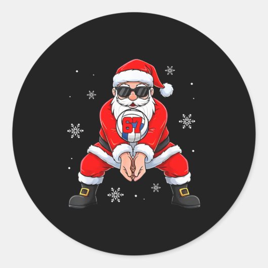 Funny Santa Claus Playing Volleyball Six Seven Chr Ronde Sticker (Voorkant)
