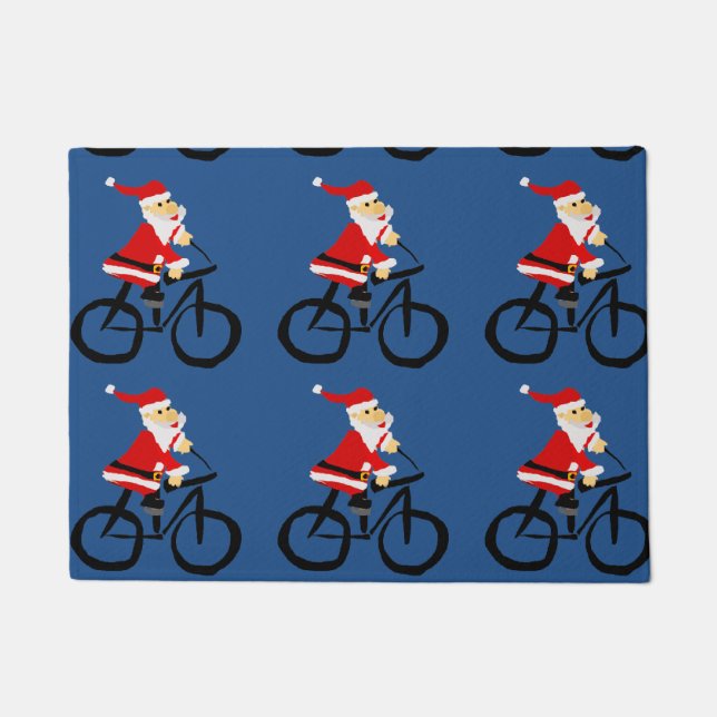 Funny Santa Claus Riding Bicycle Art Deurmat (Voorkant)