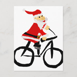 Funny Santa Claus Riding Bicycle Kerstkunst Feestdagenkaart