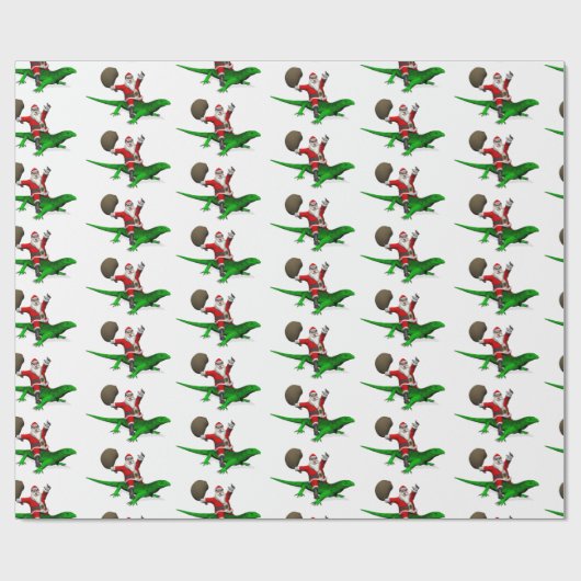 Funny Santa Claus Riding Cool Green Lizard Cadeaupapier (Vlak)