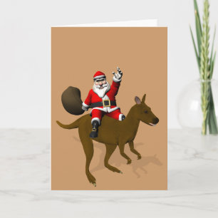 Funny Santa Claus Riding op Kangaroo Feestdagen Kaart