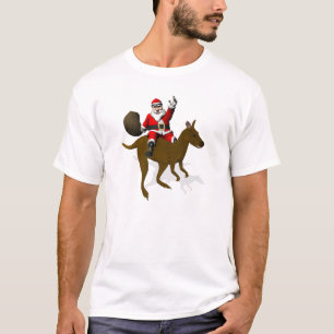 Funny Santa Claus Riding op Kangaroo T-shirt