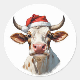 funny santa cow ronde sticker