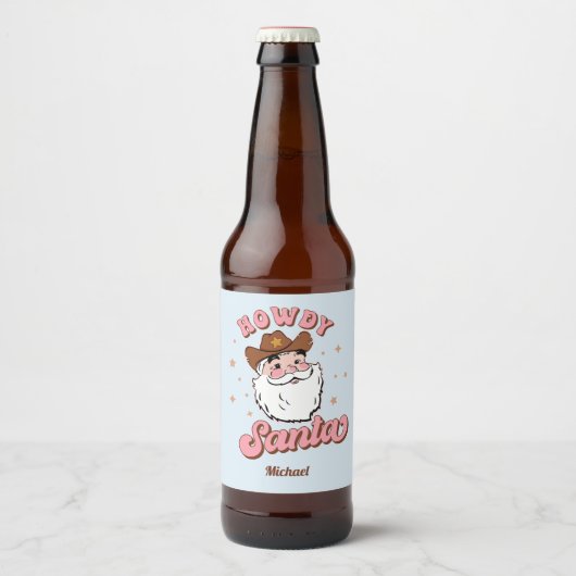 Funny Santa Cowboy Texas Kerstmis Bier Etiket (Voorkant)