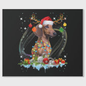 Funny Santa Dachshund Reindedarlicht Kerstmis Cadeaupapier (Vlak)