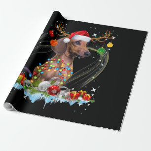 Funny Santa Dachshund Reindedarlicht Kerstmis Cadeaupapier