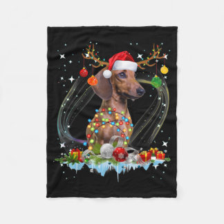 Funny Santa Dachshund Reindedarlicht Kerstmis Fleece Deken