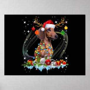 Funny Santa Dachshund Reindedarlicht Kerstmis Poster