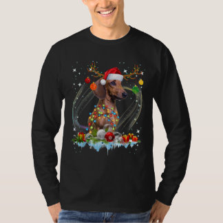 Funny Santa Dachshund Reindedarlicht Kerstmis T-shirt