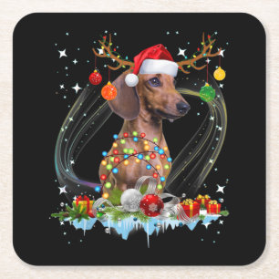 Funny Santa Dachshund Reindedarlicht Kerstmis Vierkante Kartonnen Onderzetter