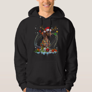 Funny Santa Dachshund Reindeer Light Christmas Hoodie