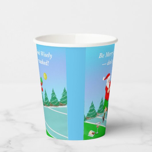 Funny Santa die Pickleball Merry Volley Xmas speel Papieren Bekers (Links)