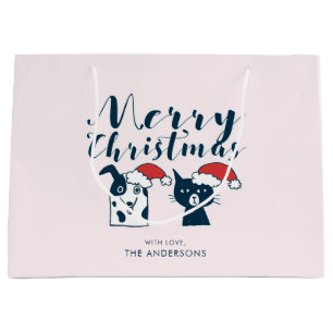 Funny Santa Dog & Cat Doodle Vrolijk kerstfeest Groot Cadeauzakje