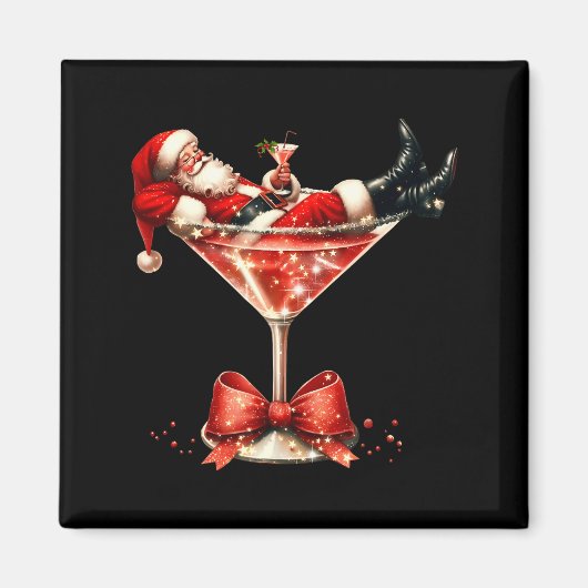 Funny Santa Drinking Martini Christmas Humor Men W Magneet (Voorkant)