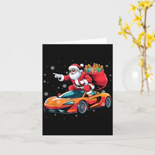 Funny Santa Driving Srt Car Xmas Pajama Christmas Kaart (Gele Bloem)
