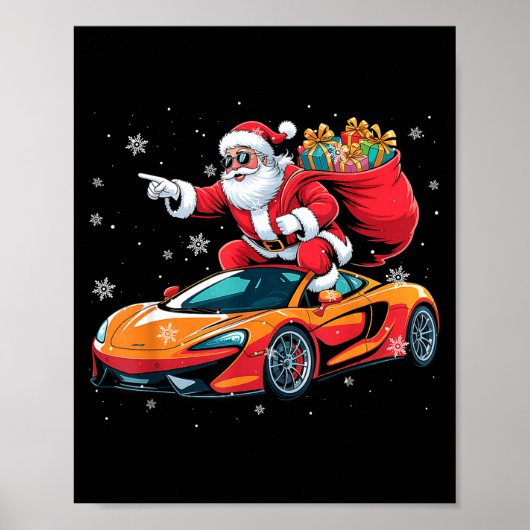 Funny Santa Driving Srt Car Xmas Pajama Christmas Poster (Voorkant)