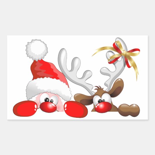 Funny Santa en rendier Cartoon Sticker (Voorkant)
