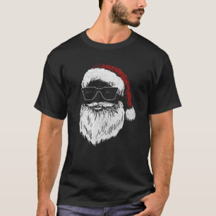 Funny Santa Face Met Zonnebril Pet Baard Kerstmis T-shirt