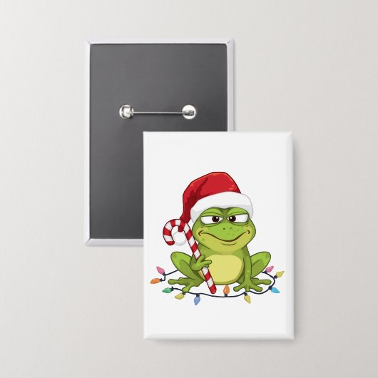 Funny Santa Frog Christmas Shirt - Cute Frog with Button (Voorkant / Achterkant)