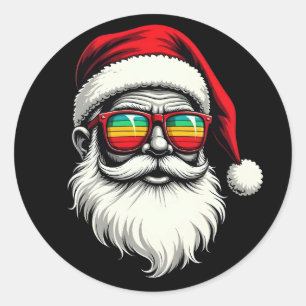 Funny Santa-gezicht Retro Zonnebril Kerstmis  Ronde Sticker