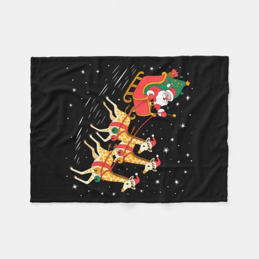 Funny Santa Giraffe Sleigh Flying Christmas Night Fleece Deken (Voorkant (Horizontaal))