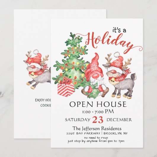 Funny Santa Gnomes kerst Holiday Open House Kaart (Voorkant / Achterkant)