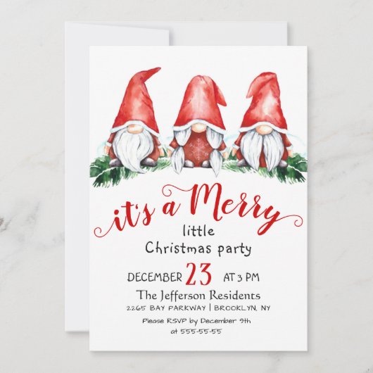 Funny Santa Gnomes Merry kerst Little Party in Kaart (Voorkant)