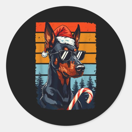 Funny Santa Hat Christmas Dobie Doberman Nscher  Ronde Sticker (Voorkant)