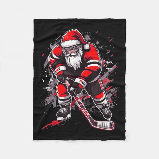Funny Santa Hockey Christmas Retro Winter Player X Fleece Deken (Voorkant)