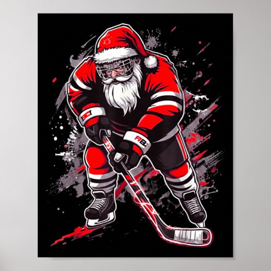 Funny Santa Hockey Christmas Retro Winter Player X Poster (Voorkant)
