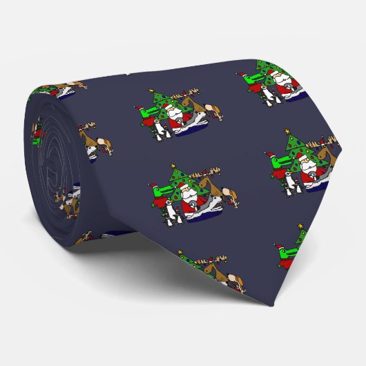 Funny Santa Kerstkunst met Moose en Penguins Stropdas (Opgerold)